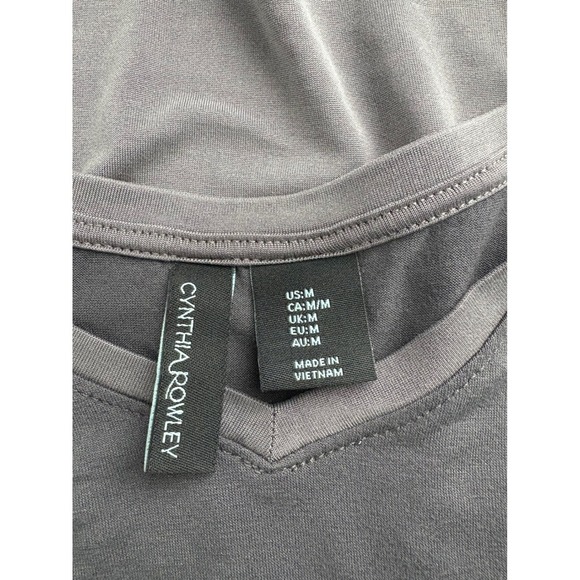 Cynthia Rowley Gray V-Neck Short Sleeve Layered Hem T-Shirt Top Medium - Picture 3 of 7